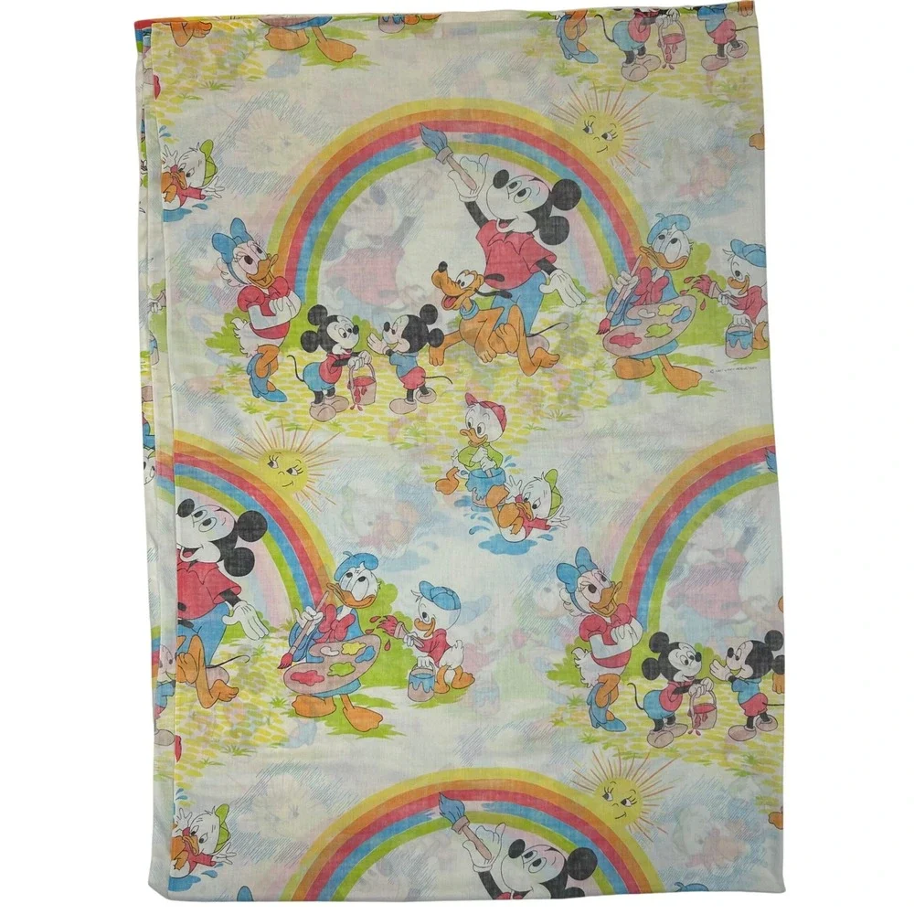 Vintage Disney Mickey Mouse Rainbow Twin Flat Sheet and Pillowcase Pacific Mills